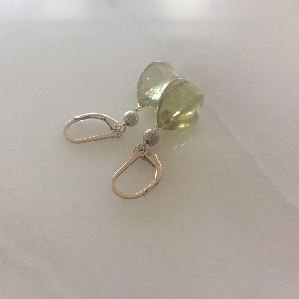 Yellow quartz drop earrings 14/20 GF lever backs